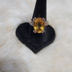 Citrine faceted statement ring in SS.  Size 6.